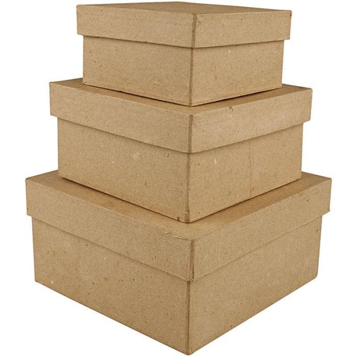 Cajas Cuadradas, A: 5+6+7,5 cm, medidas 10+12,5+15 cm, 3 ud/ 1 set