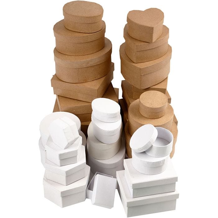 Cajas, medidas 6,5-18 cm, marrón, blanco, 30 ud/ 1 set