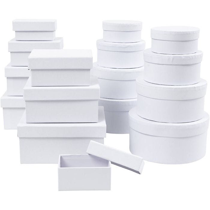 Cajas , A: 3,5+4,5+5,5+6,5 cm, medidas 8,5x11,5+11x14 cm, El contenido puede variar , blanco, 16 ud/ 1 paquete