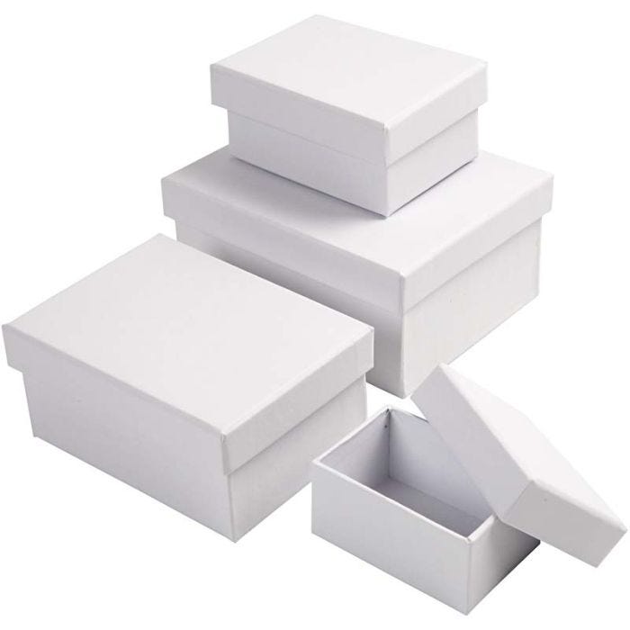 Cajas Rectangulares, A: 3,5+4,5+5,5+6,5 cm, medidas 8,5x11,5+11x14 cm, blanco, 4 ud/ 1 set