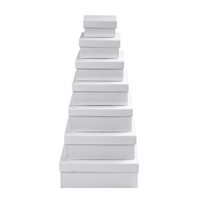 Cajas Cuadradas, A: 4,5+5+5,5+6+6,5+7+7,5 cm, medidas 9+11+13+15+17+19+21 cm, blanco, 7 ud/ 1 set