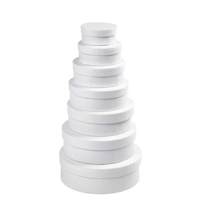 Set de cajas redondas, A: 4+4,5+5+5,5+6+6,5+7 cm, dia 8,5+10,5+12,5+14,5+16,5+18,5+21,5 cm, blanco, 7 ud/ 1 set