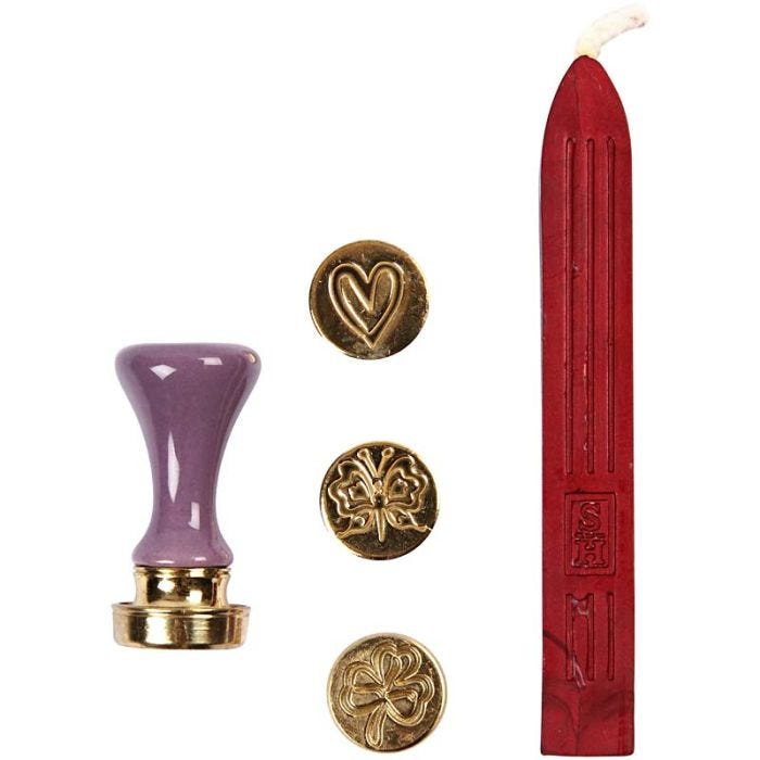 Kit para sellar con cera, corazón, mariposa y trébol, dia 18 mm, 1 set
