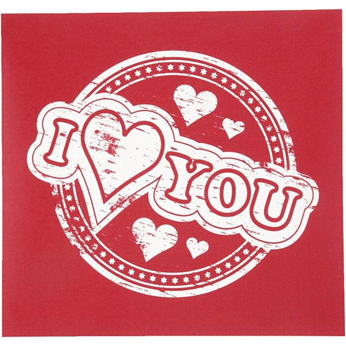 Plantilla adhesiva, i love you, hoja 20x22 cm, 1 hoja