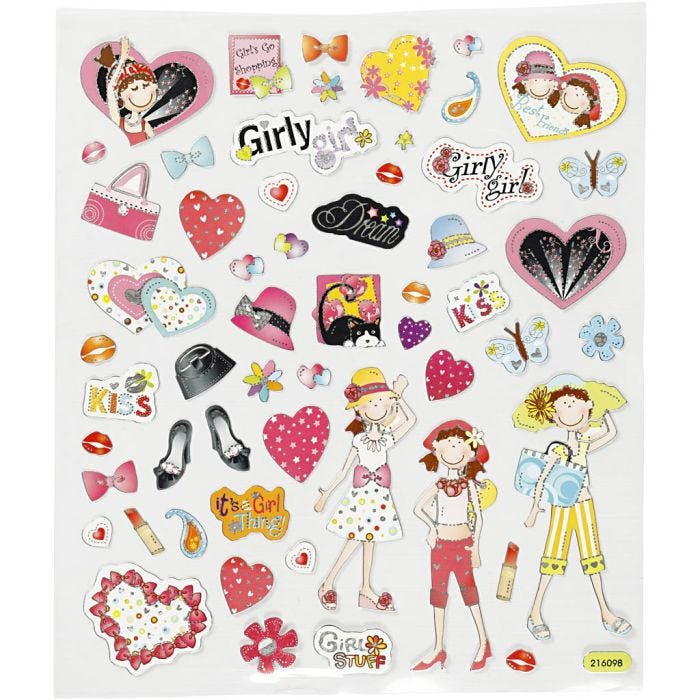 Pegatinas, Chicas, hoja 15x16,5 cm, 1 hoja
