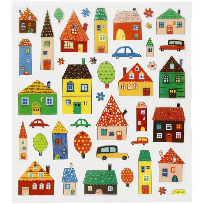 Pegatinas, ciudad, hoja 15x16,5 cm, 1 hoja