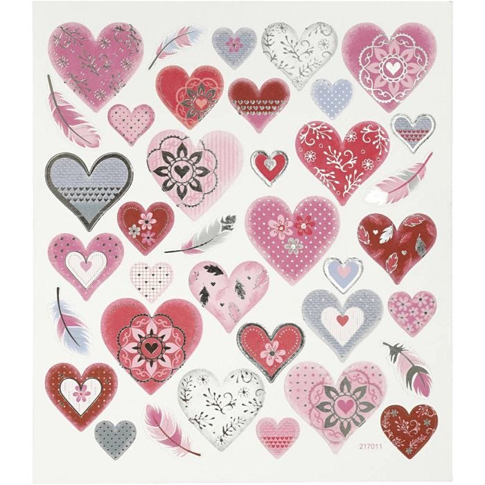 Pegatinas, corazones, hoja 15x16,5 cm, 1 hoja