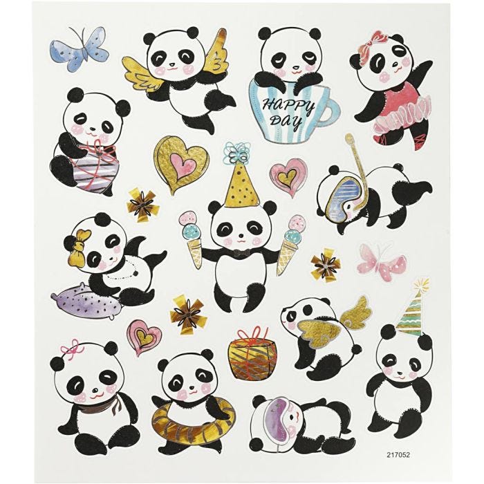 Pegatinas, pandas, hoja 15x16,5 cm, 1 hoja