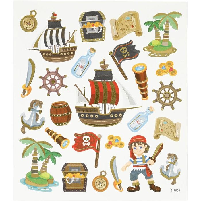 Pegatinas, piratas, hoja 15x16,5 cm, 1 hoja
