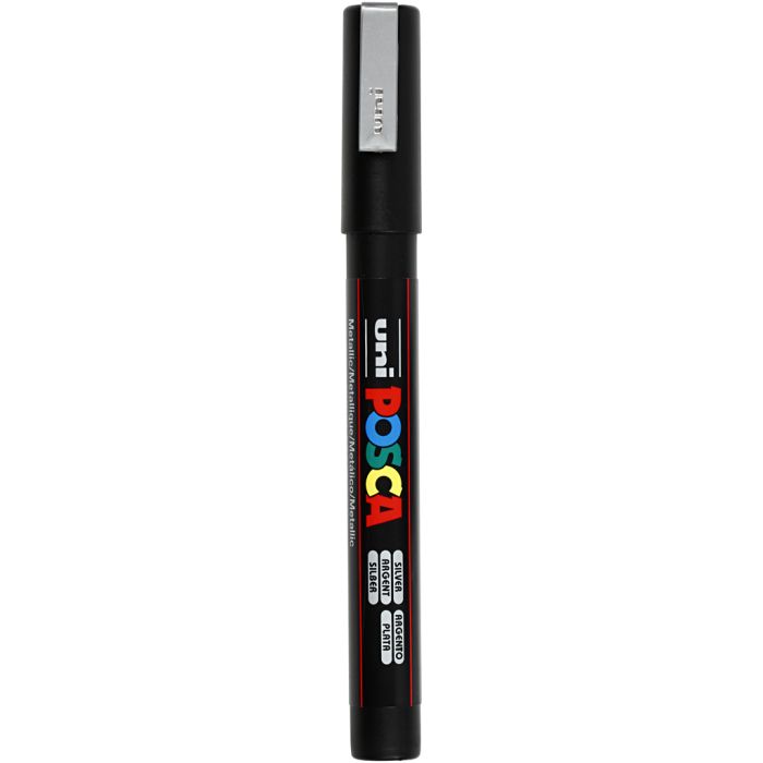 Rotulador Posca , medida PC-3M, trazo ancho 0,9-1,3 mm, fino, plata, 1 ud
