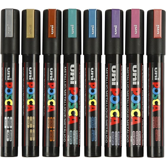 Rotulador Posca , medida PC-5M, trazo ancho 2,5 mm, media, colores metálicos, 8 ud/ 1 paquete