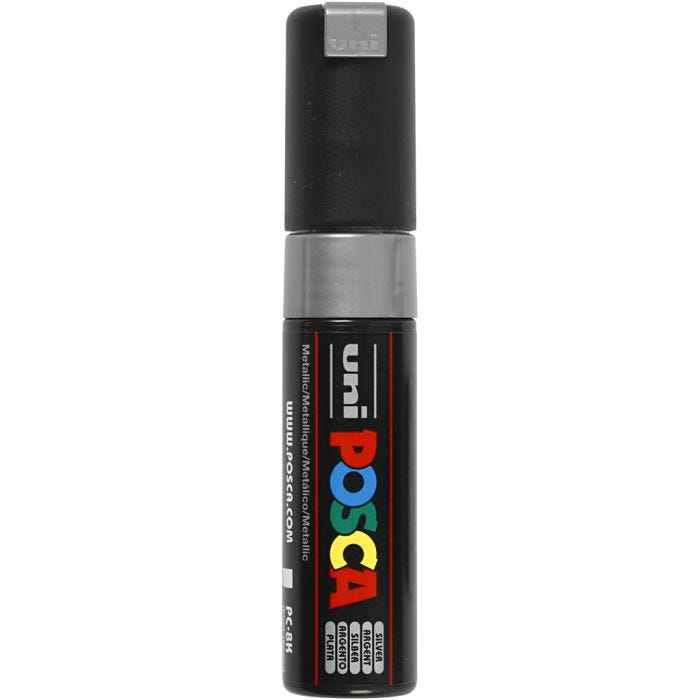 Rotulador Posca , medida PC-8K, trazo ancho 8 mm, Ancho, plata, 1 ud