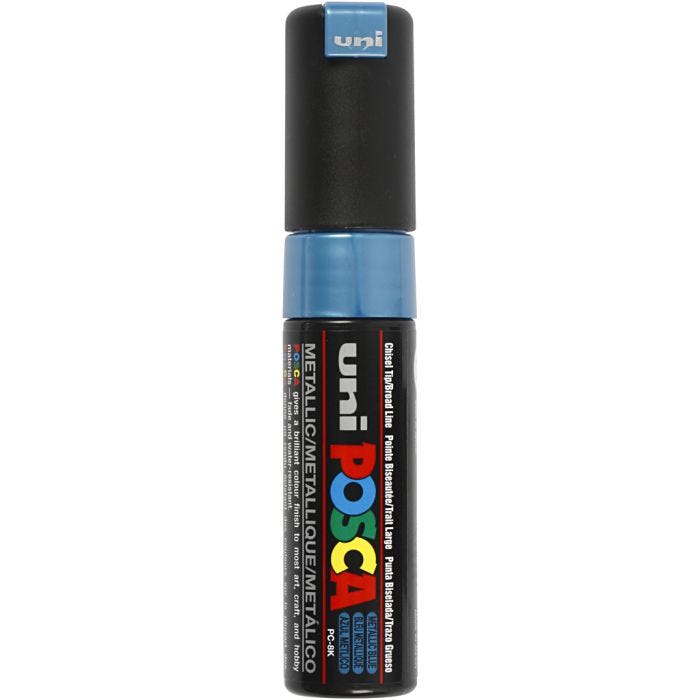 Rotulador Posca , medida PC-8K, trazo ancho 8 mm, Ancho, azul metalizado, 1 ud