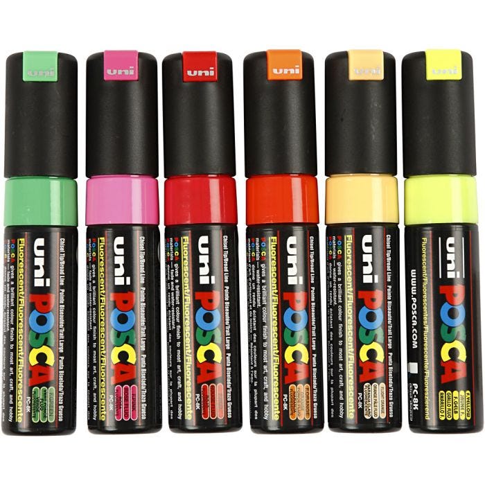Rotulador Posca , medida PC-8K, trazo ancho 8 mm, Ancho, surtido de colores, 6 ud/ 1 paquete