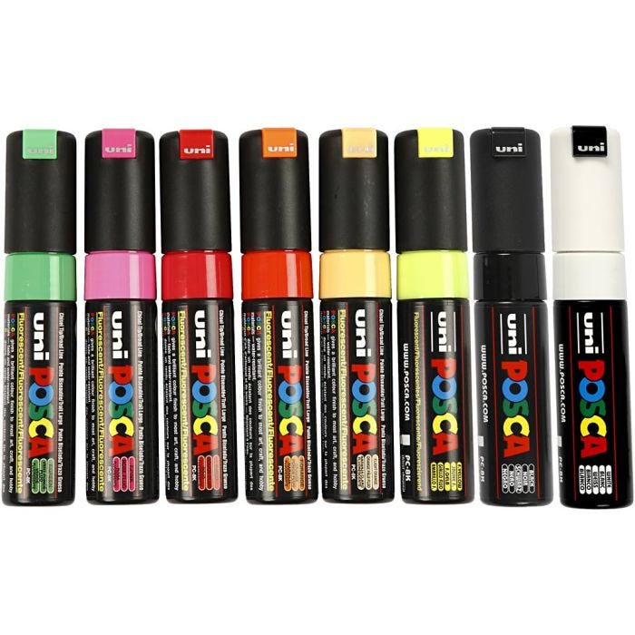 Rotulador Posca , medida PC-8K, trazo ancho 8 mm, surtido de colores, 8 ud/ 1 paquete