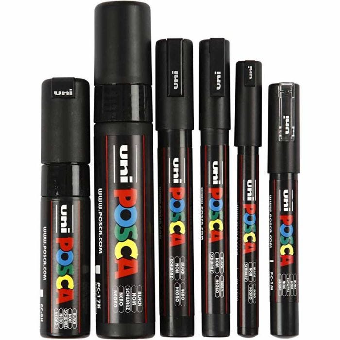 Rotulador Posca , trazo ancho 0,7-15 mm, negro, 6 ud/ 1 paquete