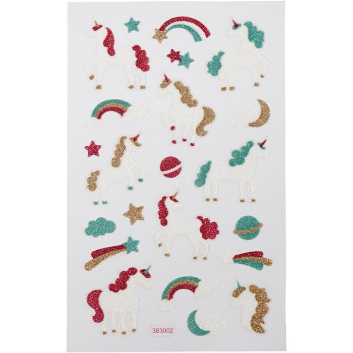 Pegatinas brillantes, Unicornio, hoja 10x16 cm, 1 hoja