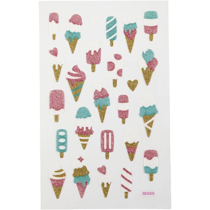Pegatinas brillantes, Helados, hoja 10x16 cm, 1 hoja