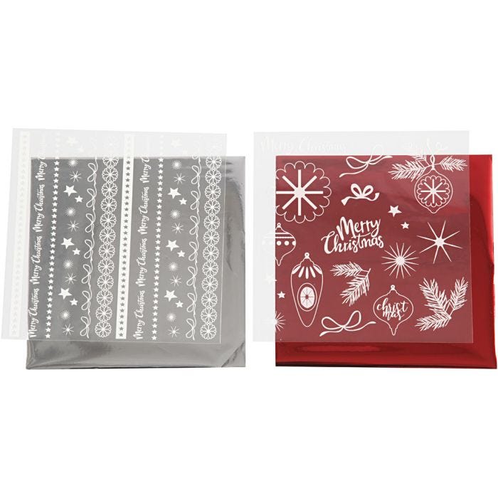 Foil con hoja de transferencia, Navidad mágica, hoja 15x15 cm, rojo, plata, 2x2 hoja/ 1 paquete