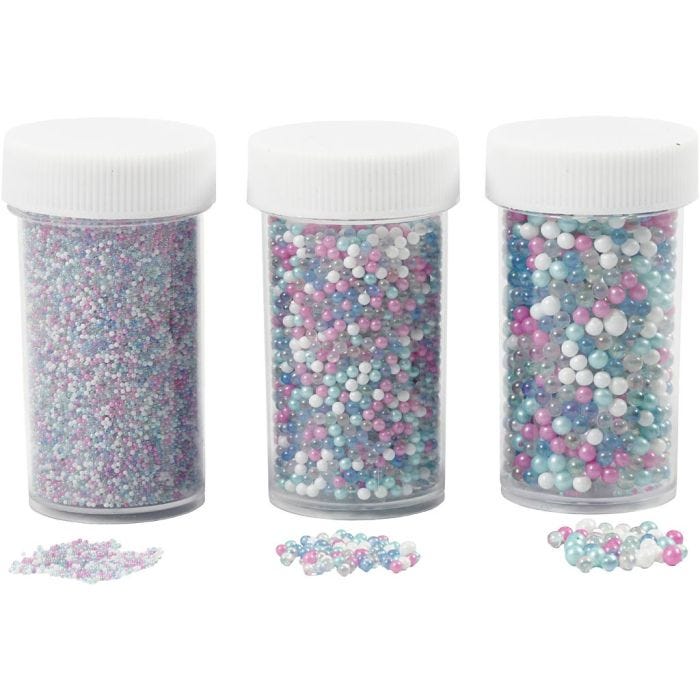 Cuentas de Vidrio Minis, medidas 0,6-0,8+1,5-2+3 mm, colores pastel, 3x45 gr/ 1 paquete