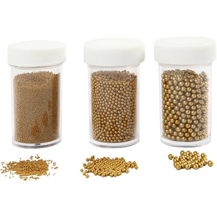 Cuentas de Vidrio Minis, medidas 0,6-0,8+1,5-2+3 mm, dorado, 3x45 gr/ 1 paquete