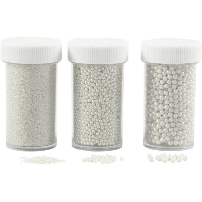 Cuentas de Vidrio Minis, medidas 0,6-0,8+1,5-2+3 mm, madre perla, 3x45 gr/ 1 paquete