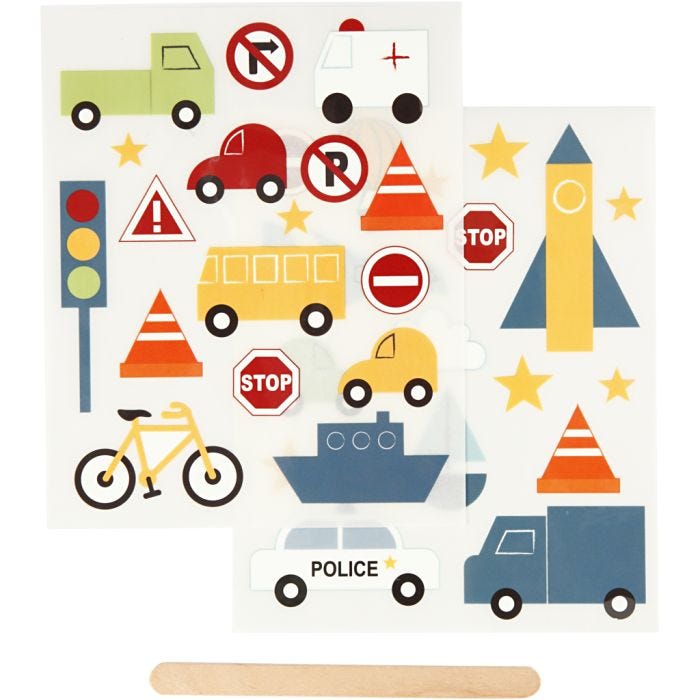 Pegatinas "Rub-on", Transporte, hoja 12,2x15,3 cm, 1 paquete