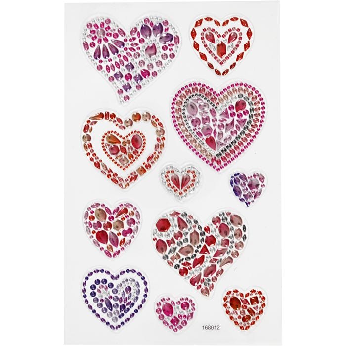 Pegatinas Diamond, corazones, hoja 10x16 cm, 1 hoja
