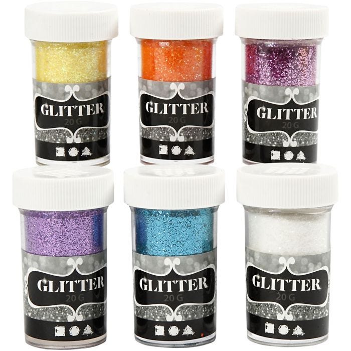 Purpurina, surtido de colores, 6x20 gr/ 1 paquete
