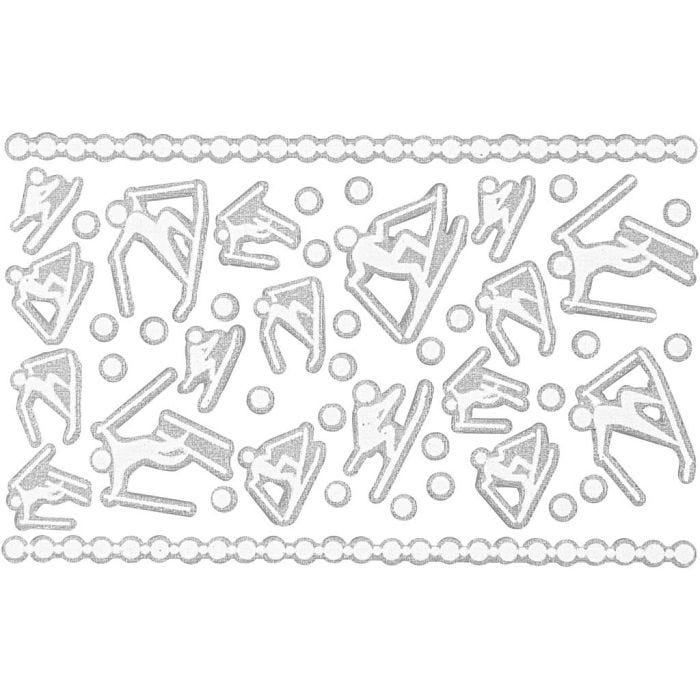 Pegatinas foam, esquiadores, hoja 9x14 cm, medidas 5-30 mm, blanco, 1 hoja
