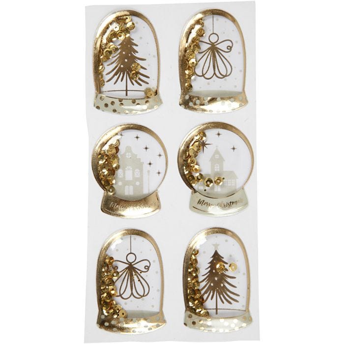 Pegatinas Shaker, Ángel, árbol y casas, medidas 49x32+45x36 mm, dorado, 6 ud/ 1 paquete