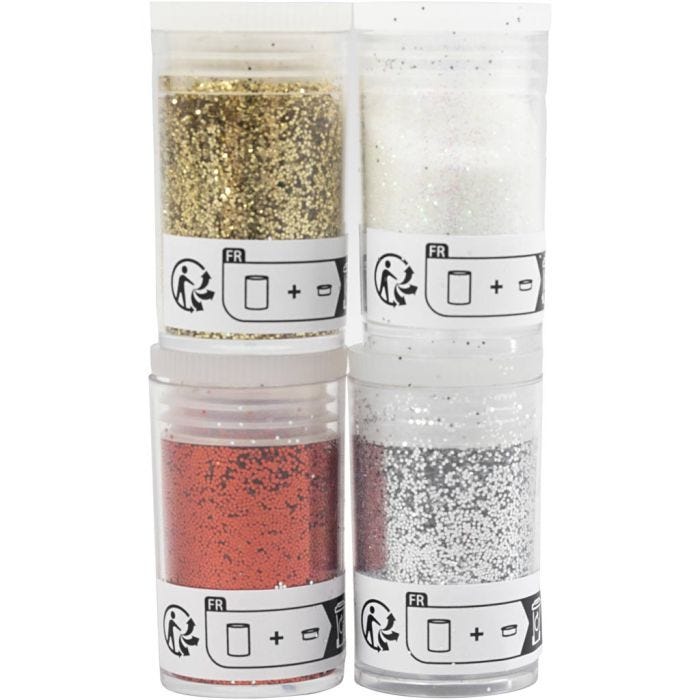 Purpurina y Lentejuelas, dorado, rojo, plata, blanco, 4x5 gr/ 1 paquete