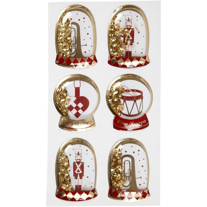 Pegatinas Shaker, Cascanueces, medidas 49x32+45x36 mm, dorado, 6 ud/ 1 paquete