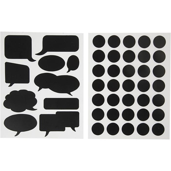 Pegatinas pizarra, círculos y bocadillos, hoja 14x18 cm, negro, 2 hojas stdas/ 1 paquete