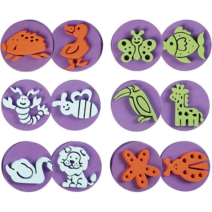 Sellos de foam, zoo, dia 7,5 cm, grosor 2,5 cm, 6 ud/ 1 paquete