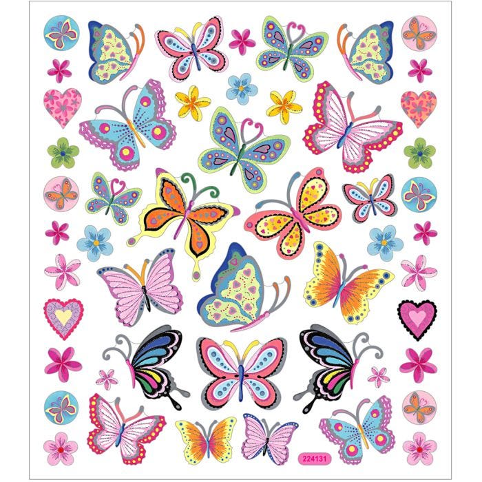 Pegatinas, Mariposas de colores, hoja 15x16,5 cm, 1 hoja