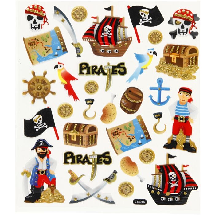 Pegatinas, Piratas, hoja 15x16,5 cm, 1 hoja