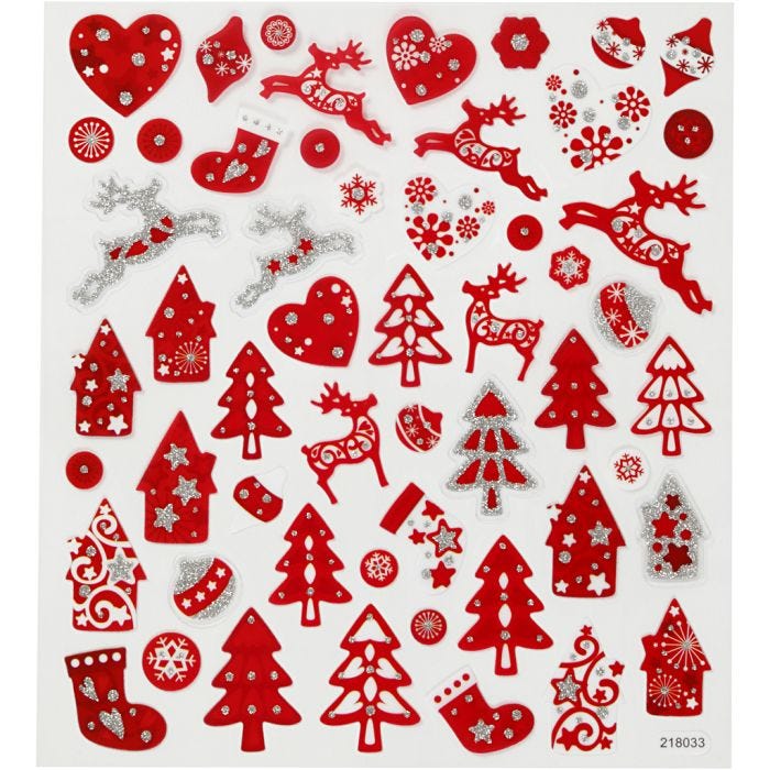 Pegatinas, Navidad blanca y roja, hoja 15x16,5 cm, 1 hoja
