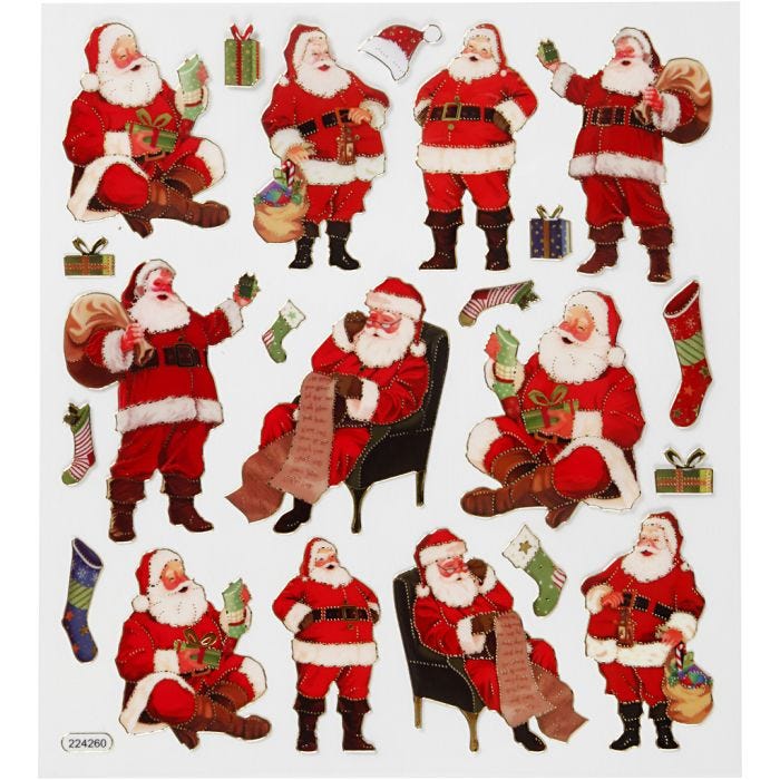 Pegatinas, Santa Claus clásico, hoja 15x16,5 cm, 1 hoja