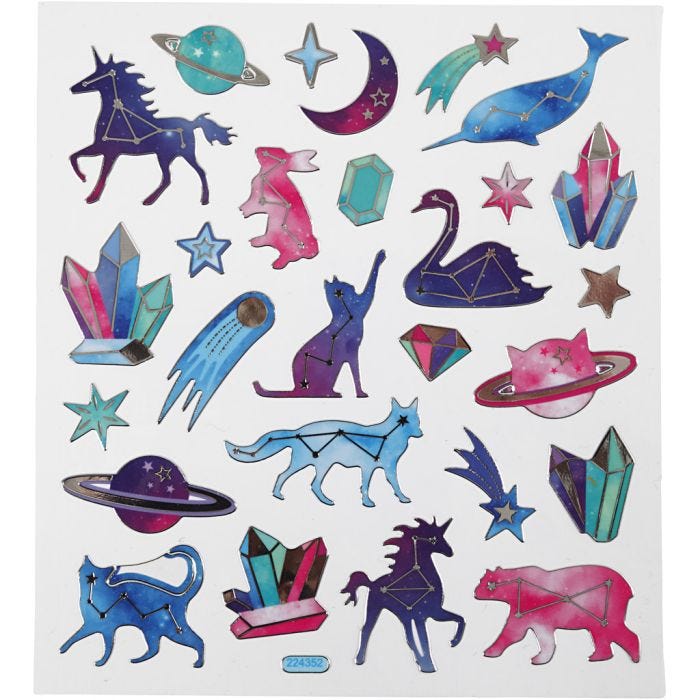 Pegatinas, animales de signos de estrella, hoja 15x16,5 cm, 1 hoja
