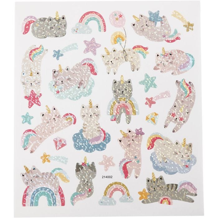 Pegatinas, Gatos unicornios, hoja 15x16,5 cm, 1 hoja