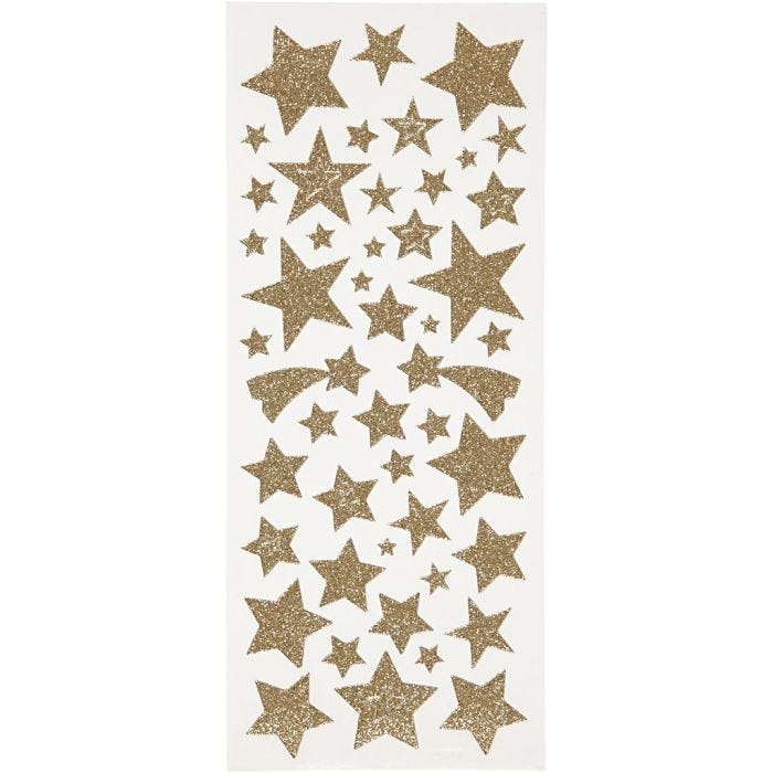 Pegatinas con purpurina, estrellas, hoja 10x24 cm, dorado, 2 hoja/ 1 paquete