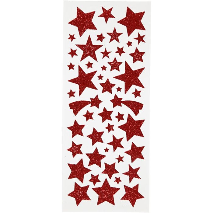 Pegatinas con purpurina, estrellas, hoja 10x24 cm, rojo, 2 hoja/ 1 paquete