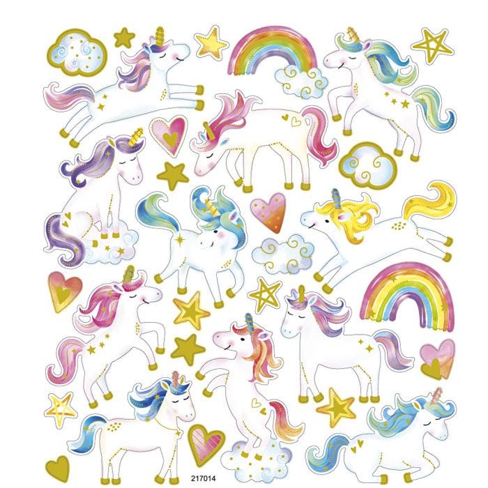 Pegatinas, Unicornios, hoja 15x16,5 cm, 1 hoja