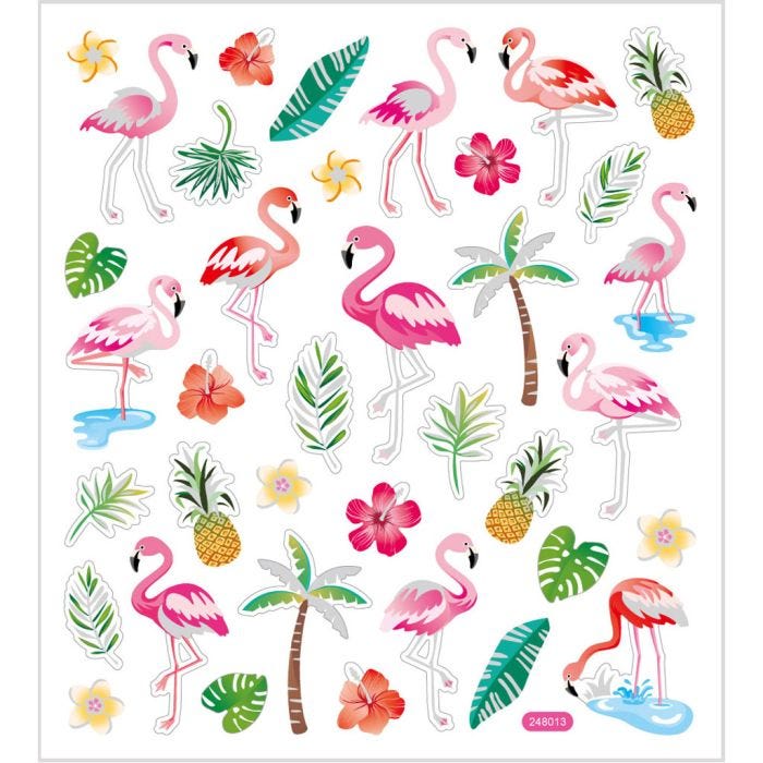 Pegatinas, Flamingos, hoja 15x16,5 cm, 1 hoja