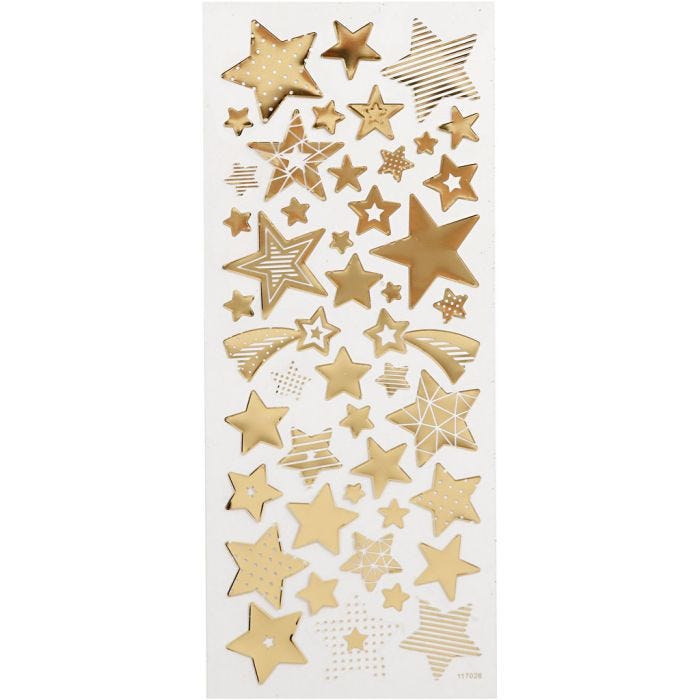 Pegatinas, Estrellas, hoja 10x24 cm, dorado, 1 hoja