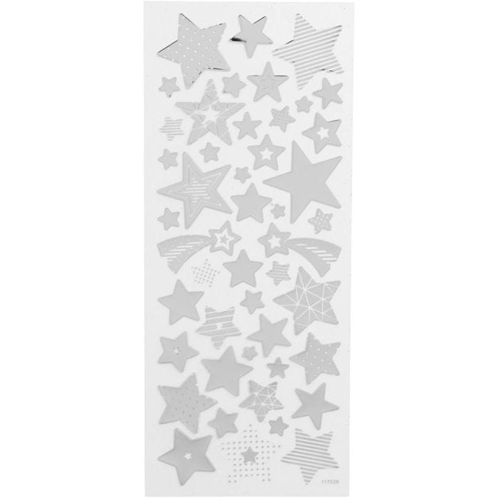 Pegatinas, Estrellas, hoja 10x24 cm, plata, 1 hoja