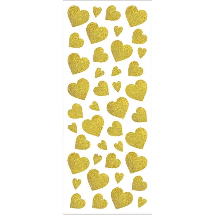 Pegatinas con purpurina, Corazones, hoja 10x24 cm, dorado, 2 hoja/ 1 paquete