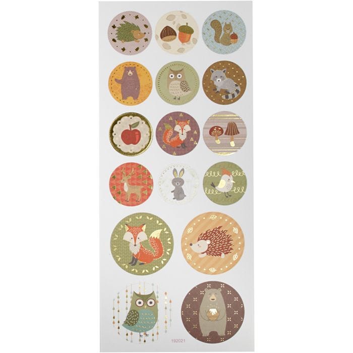 Pegatinas, Animales del bosque, hoja 10x23 cm, 1 hoja