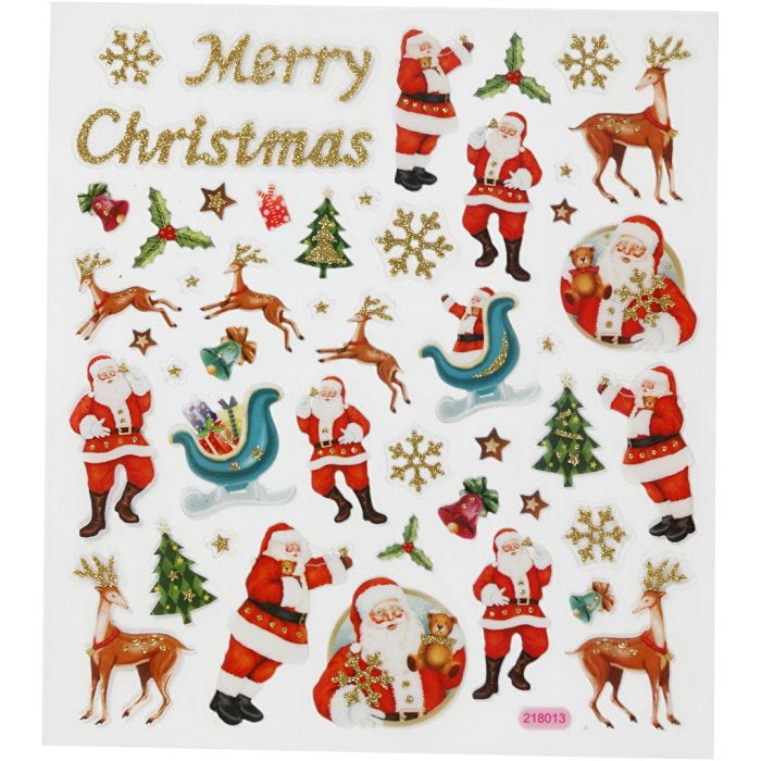 Pegatinas, Reno y Santa Claus, hoja 15x16,5 cm, 1 hoja